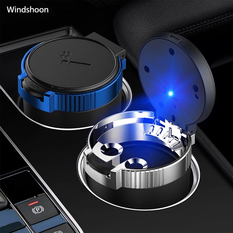 Windshoon Smokeless Car Ashtray with Lid - Stainless Steel Inner Container Windproof Ashtray, Portable LED Blue Light Auto Accessories for Travel, Detachable Mini Trash Can (Golden 1-Pack) - Image 5